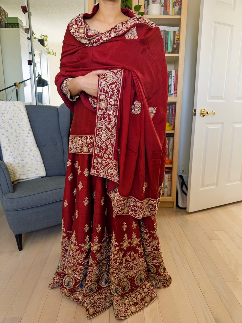 Hand-Embroidered Raw Silk Bridal Lehenga